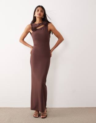 Asos Design Corsage Midi Dress In Burgundy