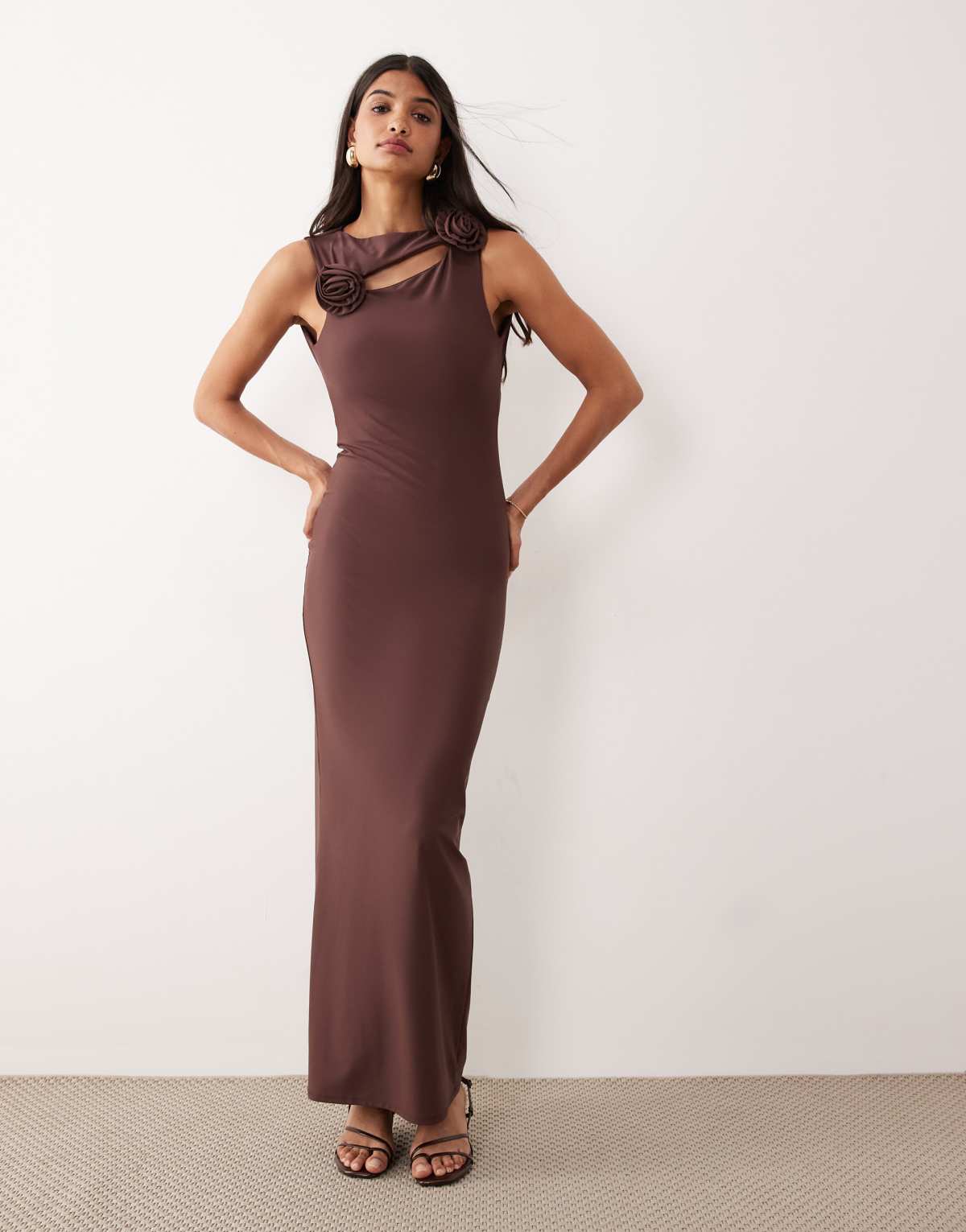 ASOS DESIGN corsage midi dress in chocolate