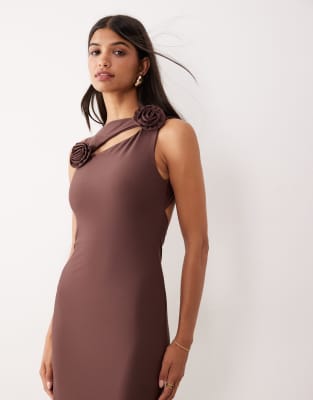 Asos Design Corsage Midi Dress In Burgundy