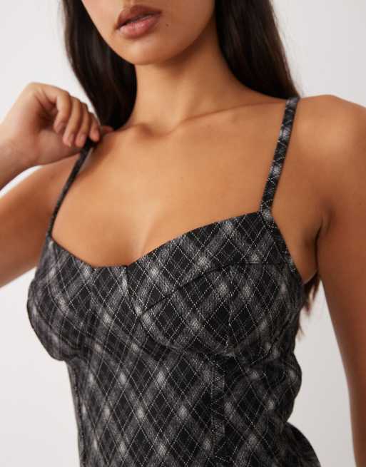 ASOS DESIGN Corsagenoberteil mit gebürstetem Fischgrätmuster in Blau mit Argyle-Muster, 2 von 4