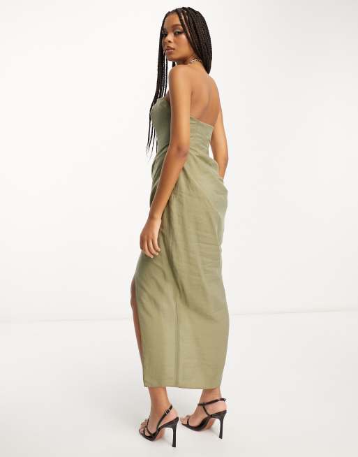 Khaki bandeau maxi dress best sale