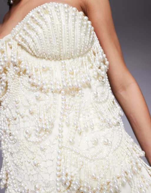ASOS DESIGN corset bandeau mini dress with pearl beading in