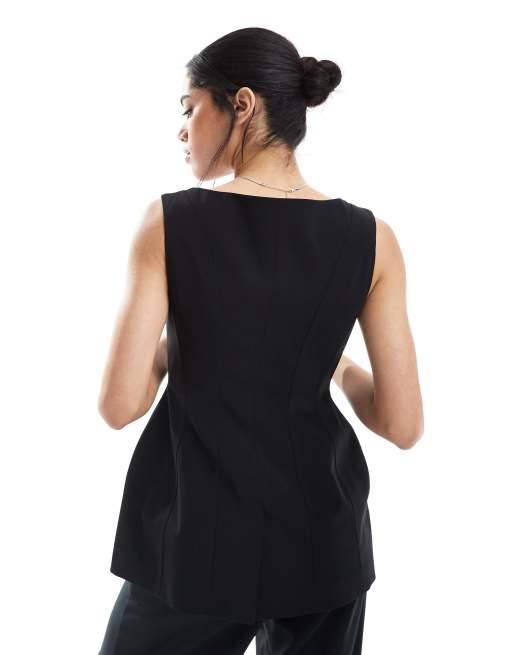 ASOS DESIGN corset boat neck vest in black, 3 of 4