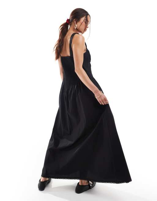 ASOS DESIGN corset bodice midi sundress with lace trim in black