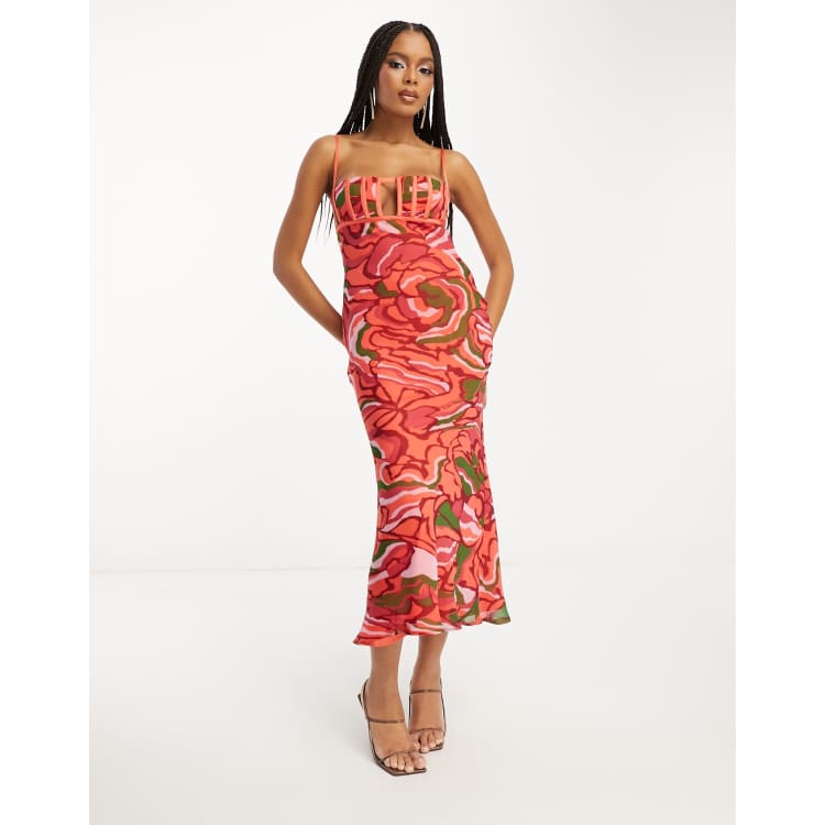 Asos design midi dress with pinny bodice in 3d floral embellishment on sale