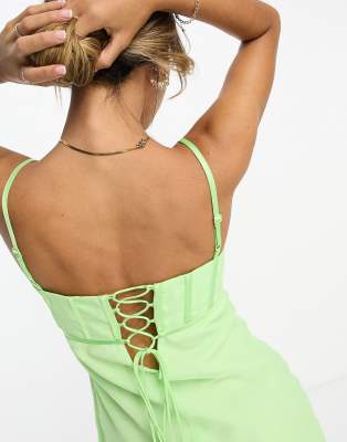 ASOS DESIGN corset bust detail bias mini dress in bright green