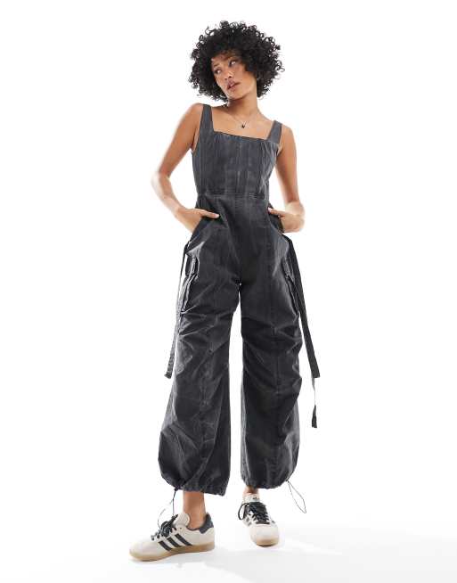 RILEY CORSET CARGO JUMPSUIT IN BLACK