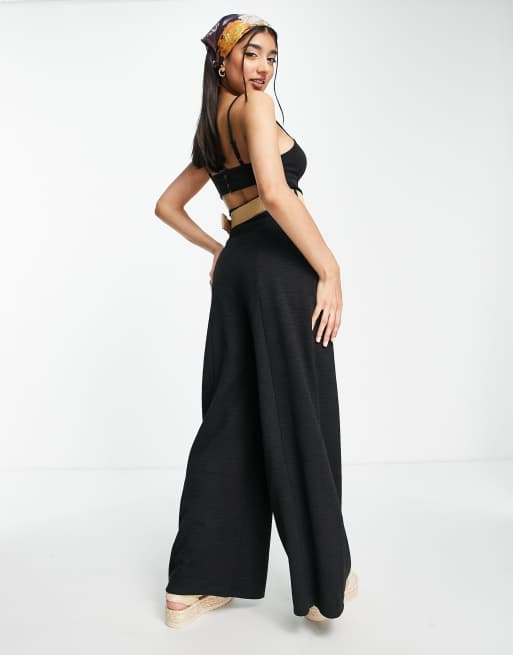 ASOS DESIGN corset cut out back jumpsuit with raffia belt in