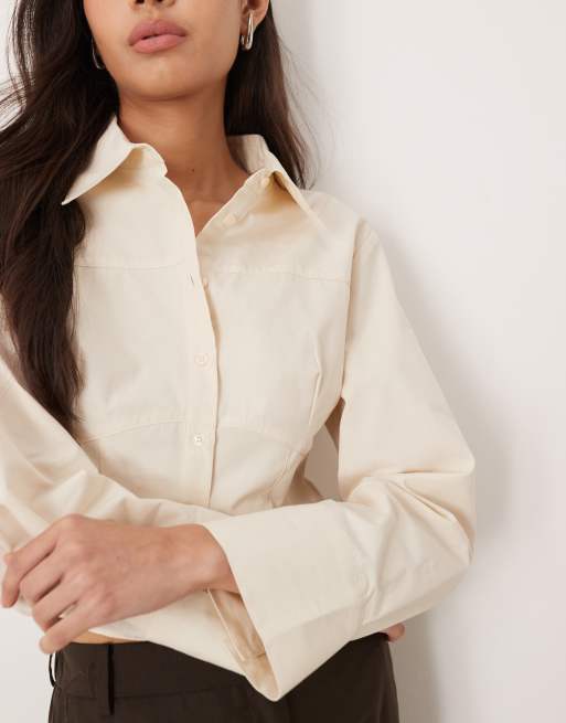 ASOS DESIGN corset detail cocoon sleeve shirt in white