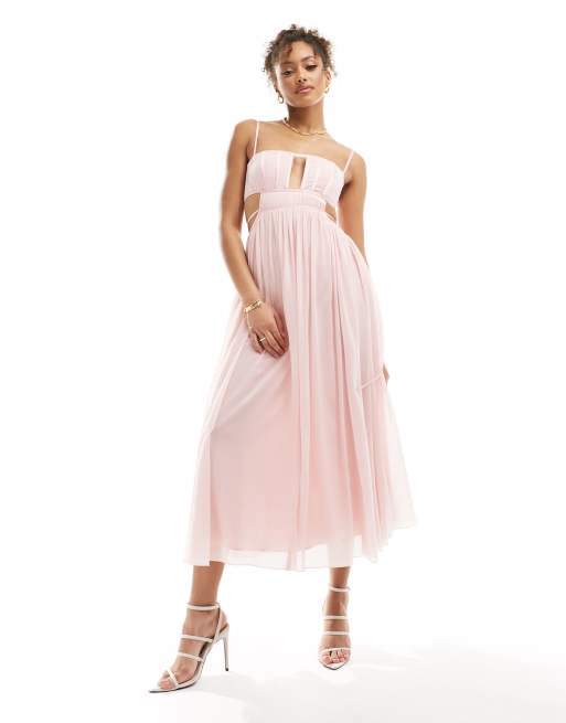 Baby Pink Strappy Midi Dress