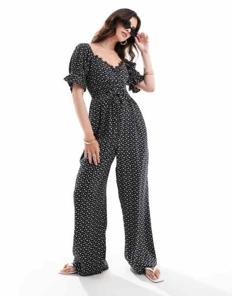 ASOS DESIGN corset detail jumpsuit in mono spot print - view 1