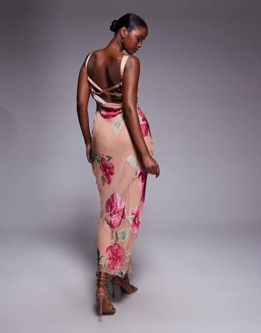 ASOS DESIGN corset detail maxi dress in overscale floral burnout print, 3 of 4