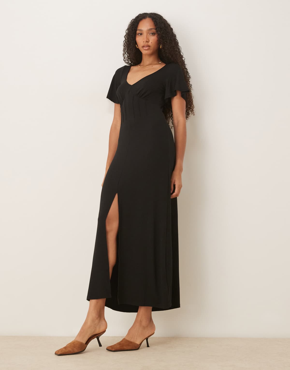 ASOS DESIGN corset detail midi tea dress in black
