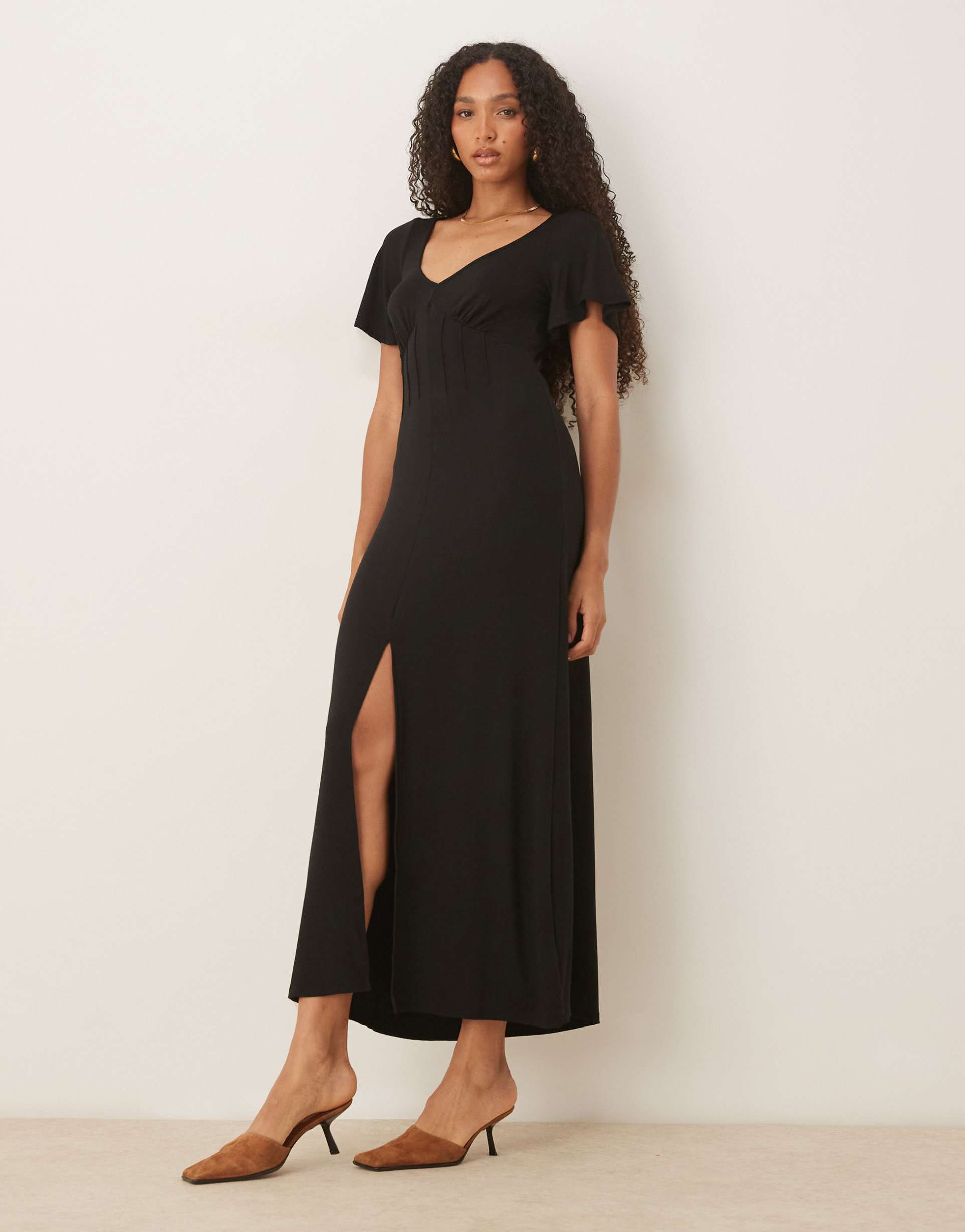 asos design corset detail midi tea dress in black