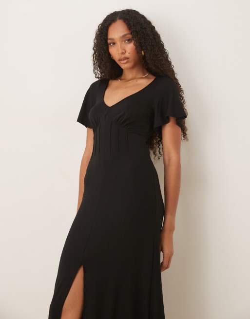 ASOS DESIGN corset detail midi tea dress in black, 4 of 4