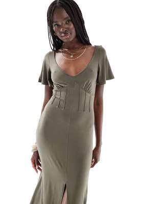 Asos Design Corset Detail Midi Tea Dress