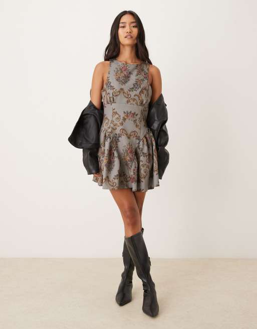ASOS DESIGN corset detail mini dress in floral tapestry, 2 of 4