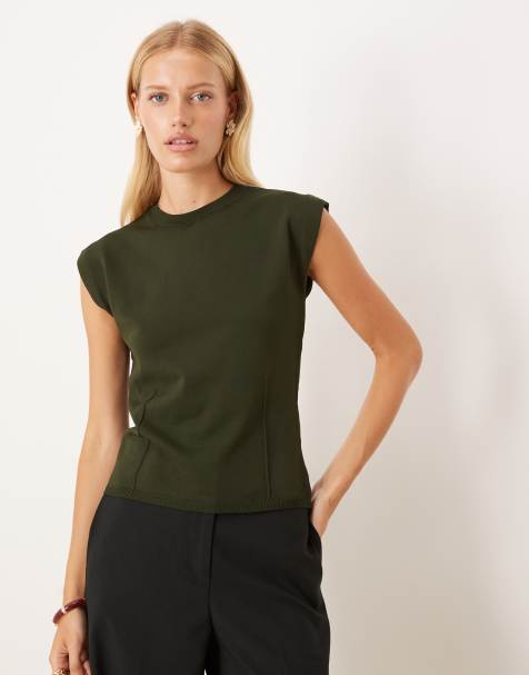 ASOS DESIGN corset detail structured knit tank top in olive - view 1