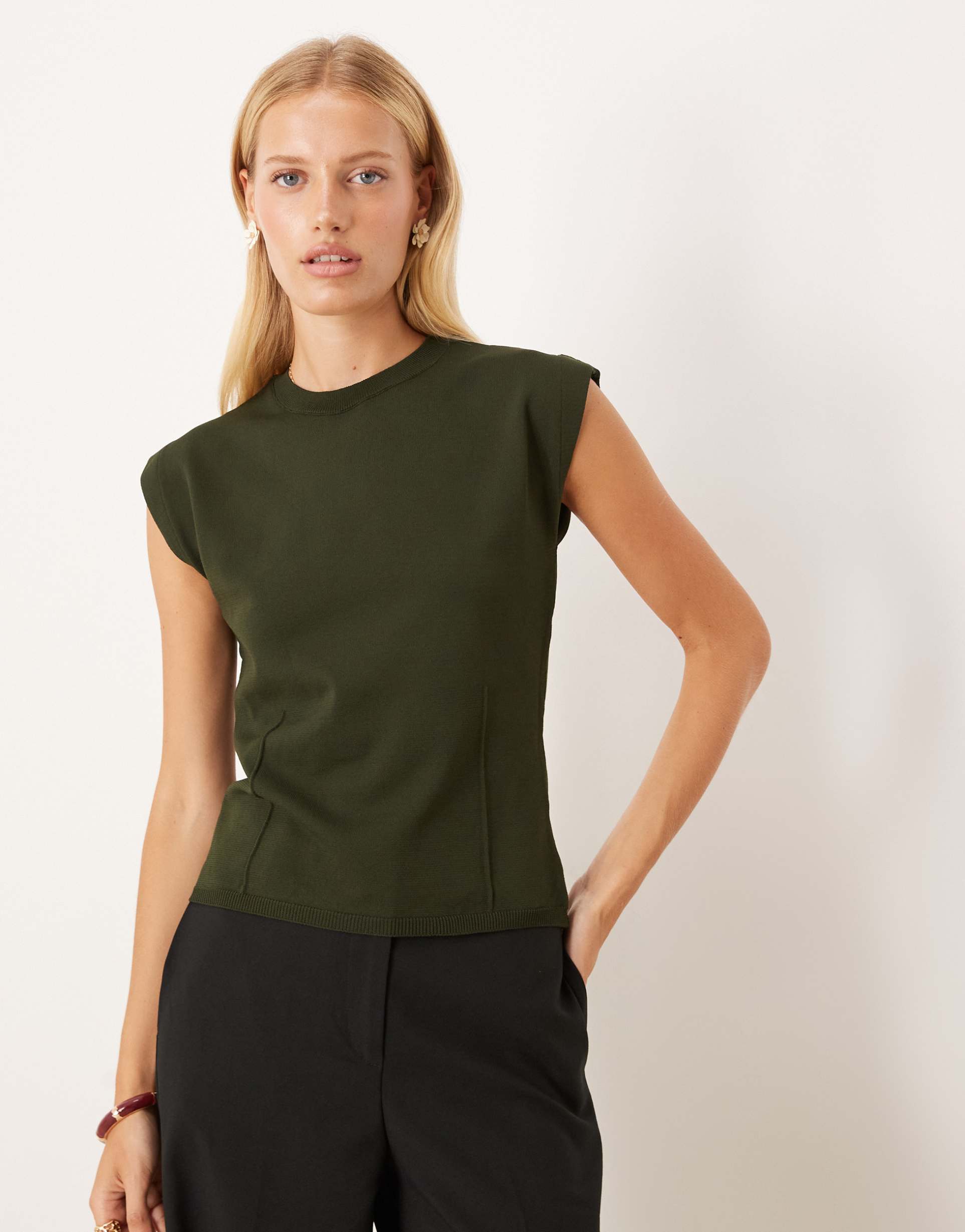 asos design corset detail structured knit tank top in olive