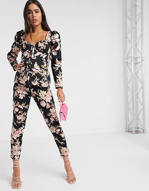 Suits & Separates corset detail suit co ord top in dark floral 