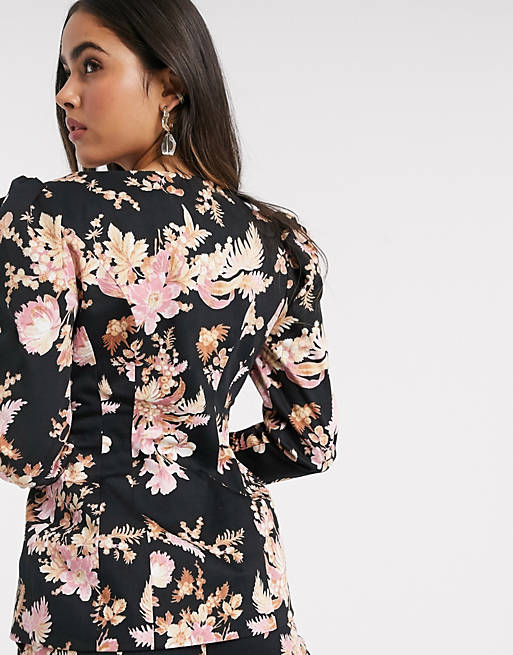 Suits & Separates corset detail suit co ord top in dark floral 