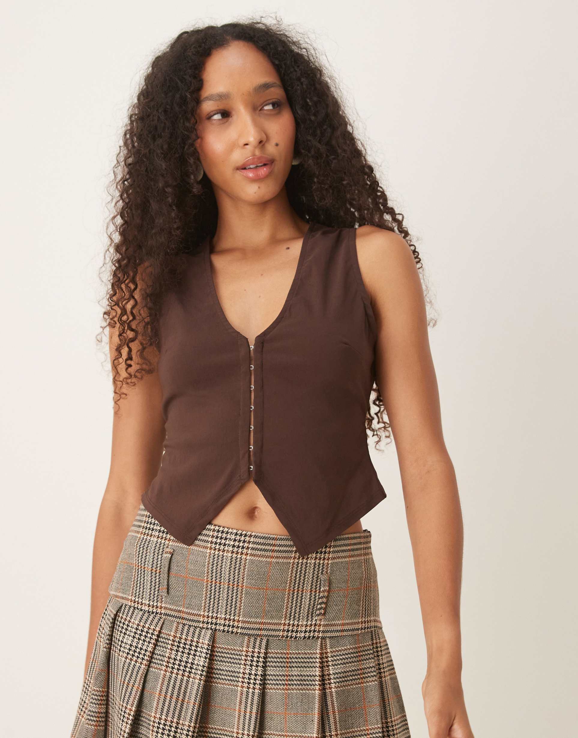 asos design corset detail vest in brown