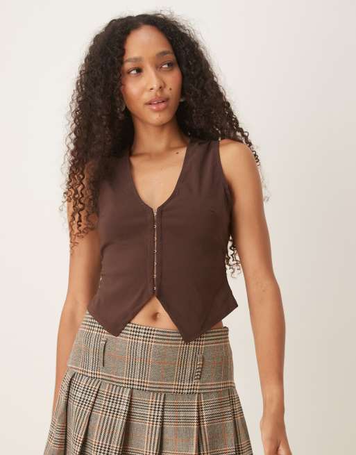 ASOS DESIGN corset detail waistcoat in brown