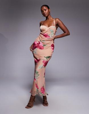 Asos Design Corset Detailing Maxi Dress In Multi
