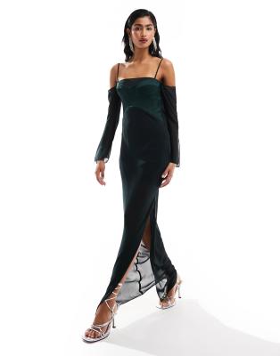 Asos Design Corset Drape Back Maxi Dress In Deep Green