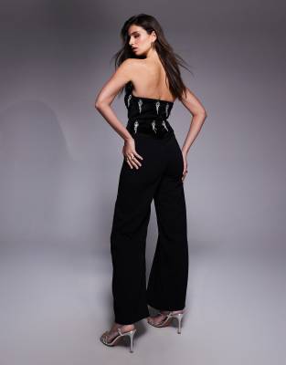 Asos Design Corset Embellished Bodice Jumpsuit With Tailored Pants In Black