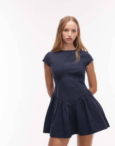 ASOS DESIGN corset inspired sleeveless mini dress in denim blue