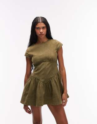 Asos Design Corset Inspired Sleeveless Mini Dress In Green
