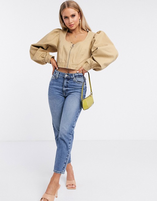 ASOS DESIGN corset jacket with extreme sleeve in stone