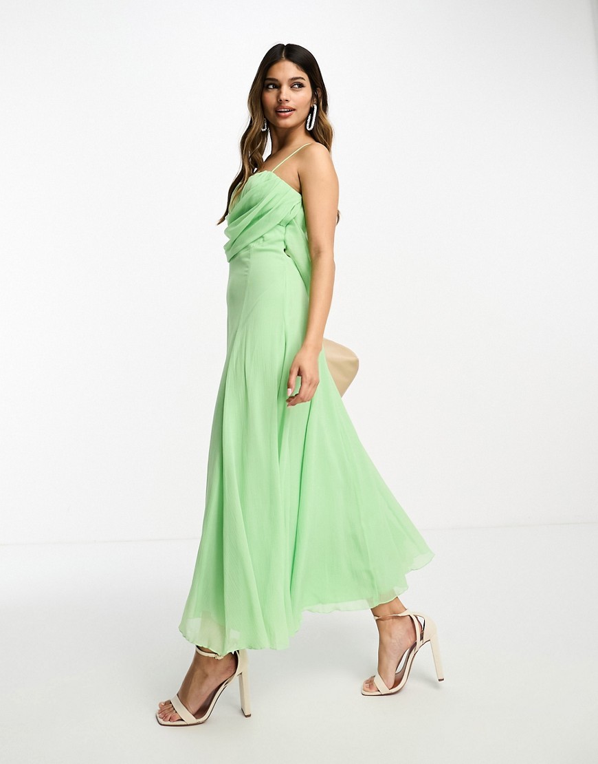 Asos Design Corset Midi Dress With Soft Cowl Front In Green