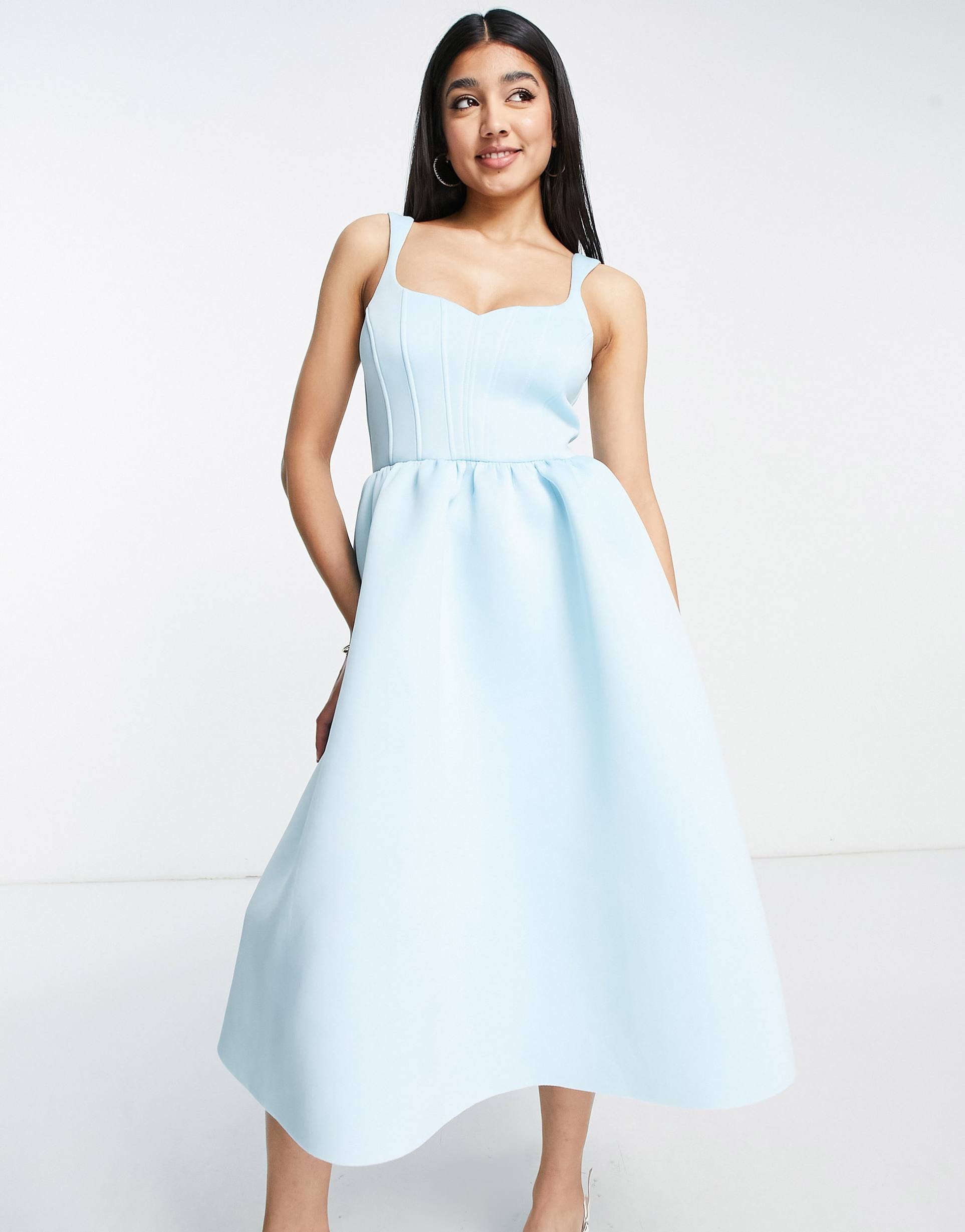 asos design corset midi prom dress in pale blue