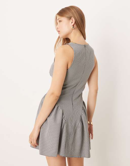 ASOS DESIGN corset mini dress in gray check, 2 of 4