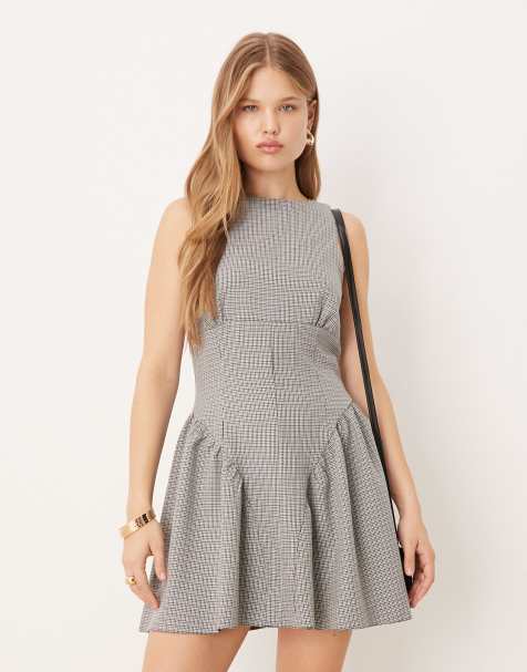 ASOS DESIGN corset mini dress in grey check - view 1