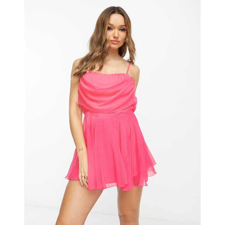 ASOS DESIGN corset mini dress with soft cowl front in pink | ASOS