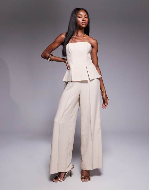 ASOS DESIGN corset overlay structured jumpsuit in stone - view 1