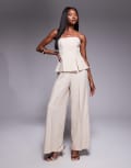 [ASOS DESIGN] ASOS DESIGN corset overlay structured jumpsuit in stone-Neutral 10 STONE
