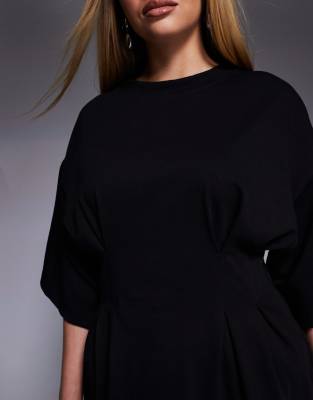 Asos Design Corset Pleat Waist T-shirt In Black In White