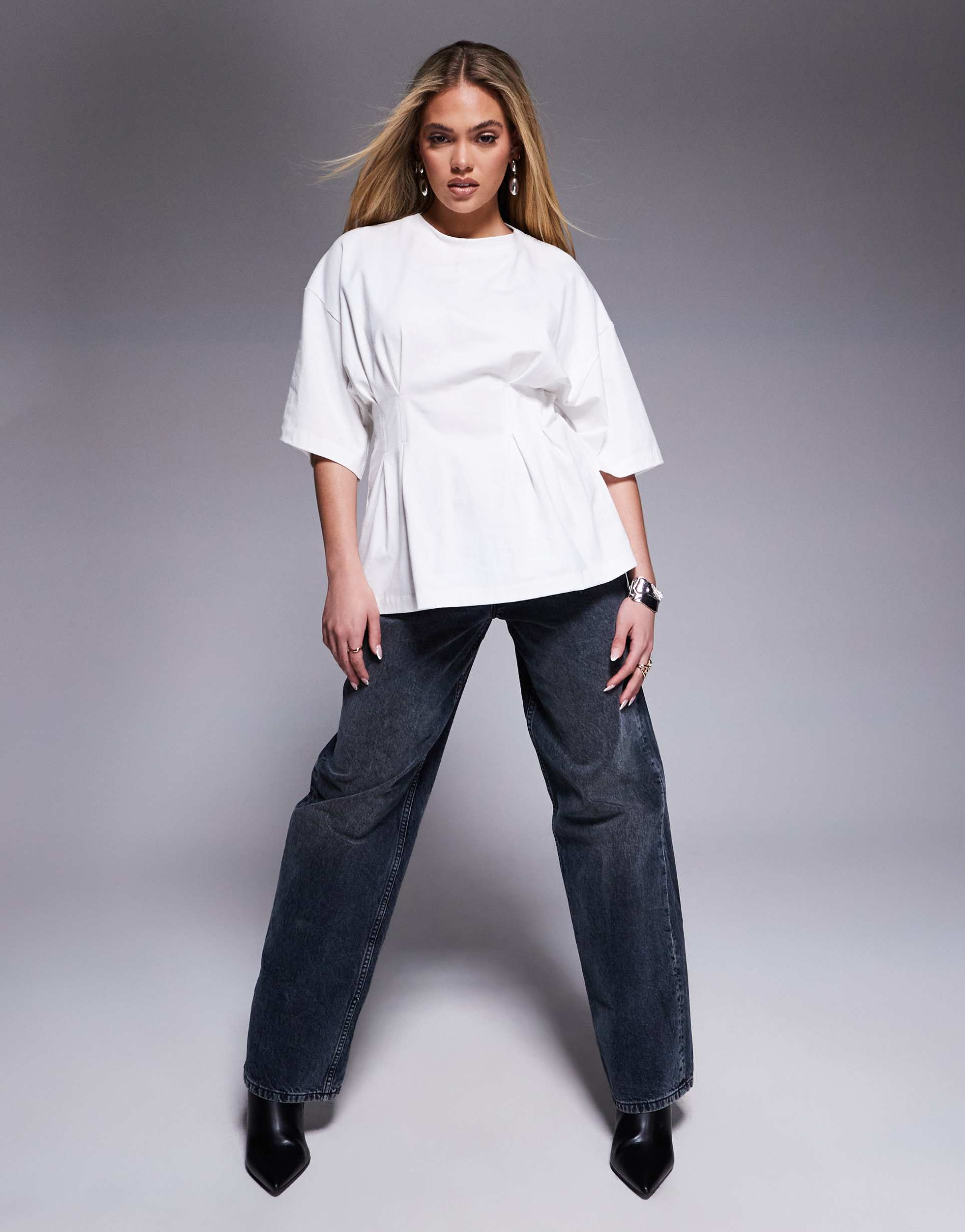 asos design corset pleat waist t-shirt in white
