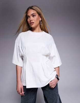 Asos Design Corset Pleat Waist T-shirt In White In Black