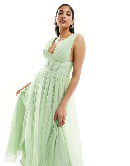 Shape Mint Green Corset Long Sleeve Midi Dress