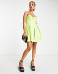 [ASOS DESIGN] ASOS DESIGN corset PU bandeau mini dress with pleat skirt in green 14 Green