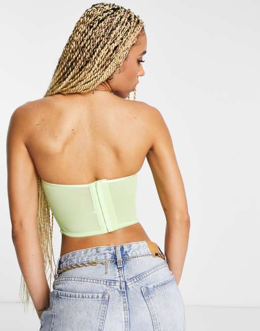 ASOS DESIGN - Corset sans bretelles rembourré à armatures en satin - Citron vert fluo, 2 de 4