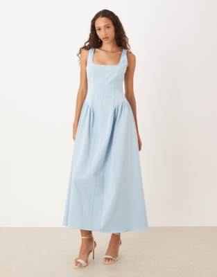 corset seam detail maxi dress in blue