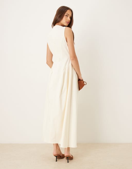 ASOS DESIGN corset seam detail maxi dress in ivory, 3 of 4