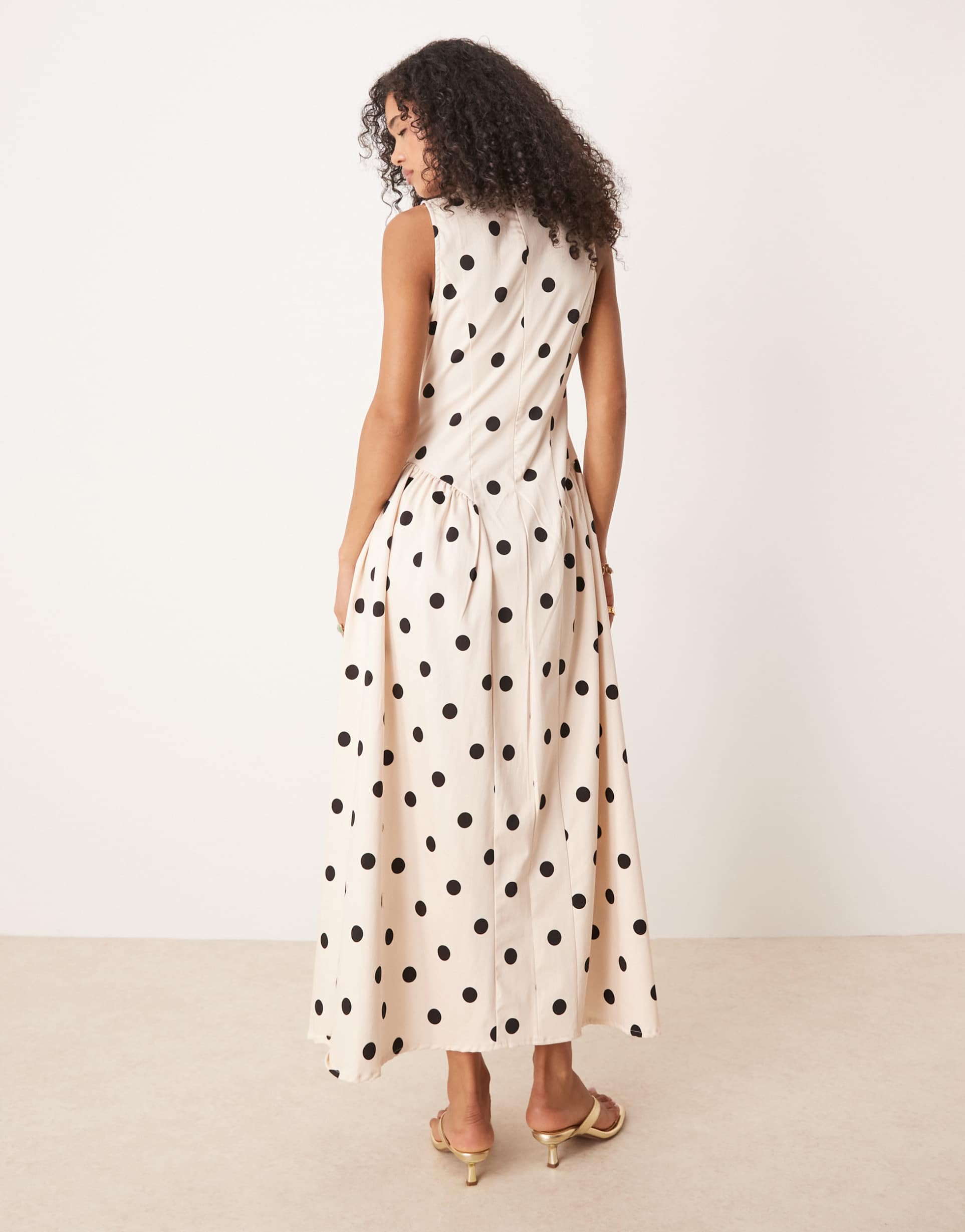 asos design corset seam detail maxi dress in polka dot