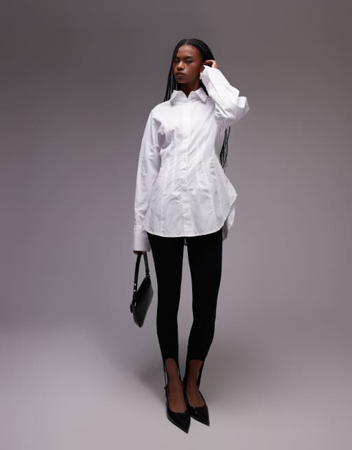 ASOS DESIGN corset seam detail shirt in white